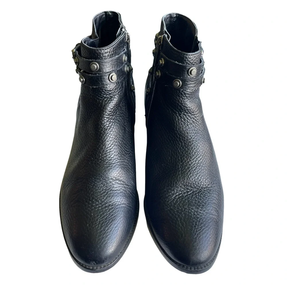 Halogen Lidia Black Genuine Leather Studded Moto Ankle Booties Size 7.5